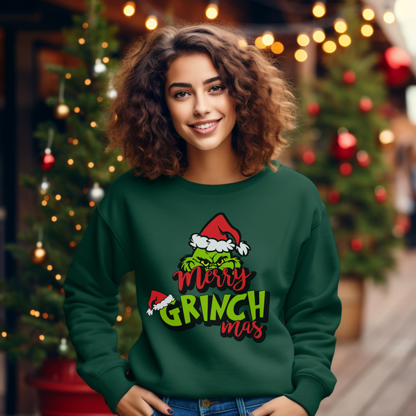 Merry Grinchmas Christmas Sweatshirt, The Grinch Christmas Sweatshirt, Womens Christmas Sweatshirt, Grinchmas Shirts, Christmas Graphic Tee Free Shipping, Cotton Shirt Gift For Her