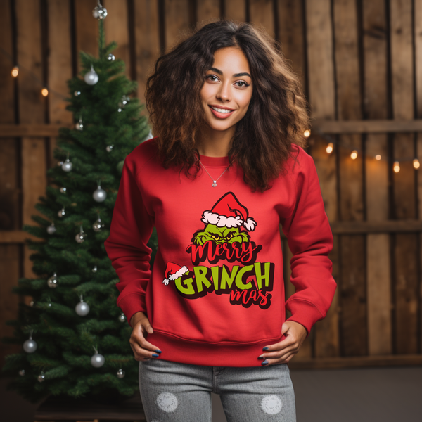 Merry Grinchmas Christmas Sweatshirt, The Grinch Christmas Sweatshirt, Womens Christmas Sweatshirt, Grinchmas Shirts, Christmas Graphic Tee Free Shipping, Cotton Shirt Gift For Her