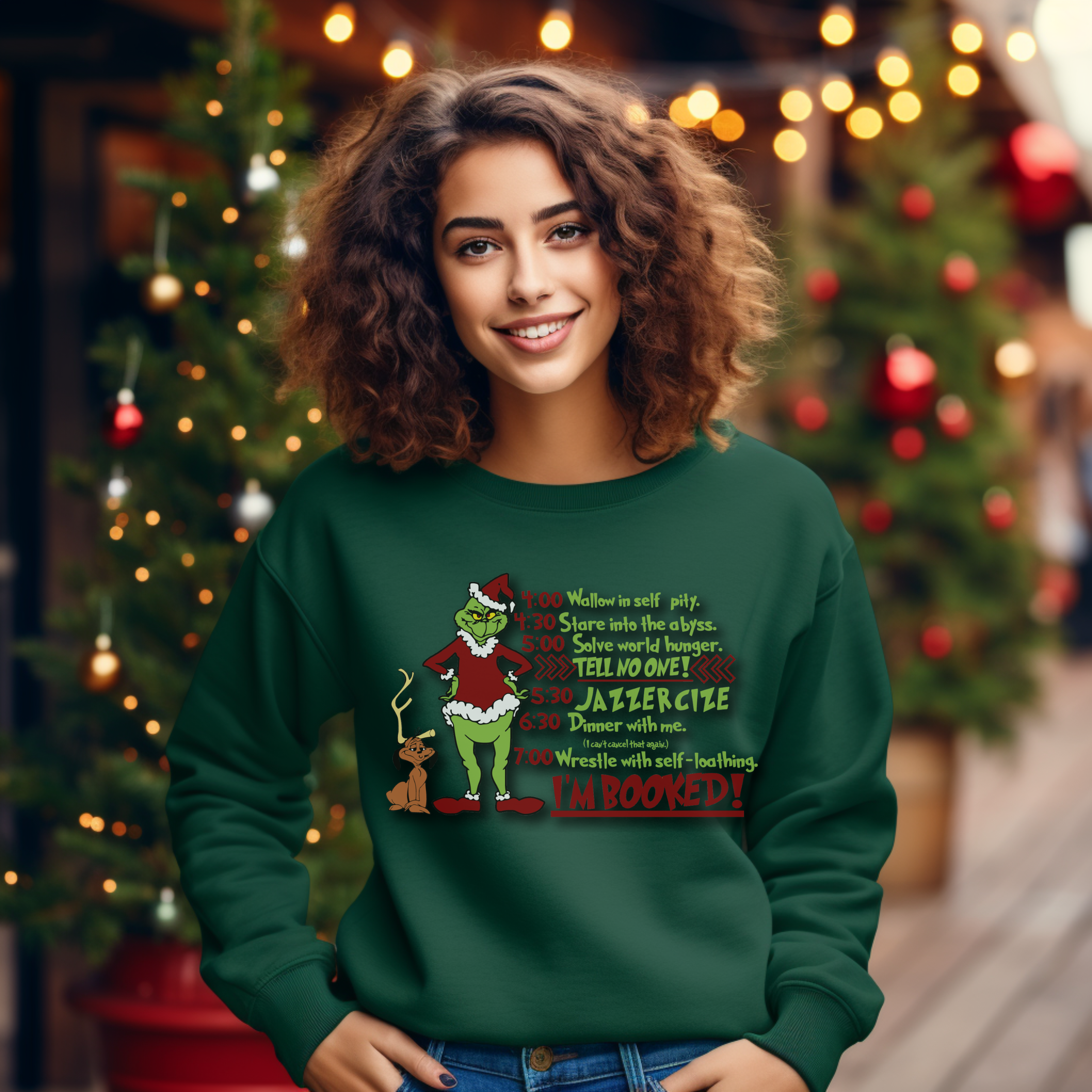 GR My Day Im Booked Christmas Sweatshirt, The Grinch Christmas Sweatshirt, Womens Christmas Sweatshirt, Grinchmas Shirts, Christmas Graphic Tee Free Shipping, Cotton Shirt Gift For Her