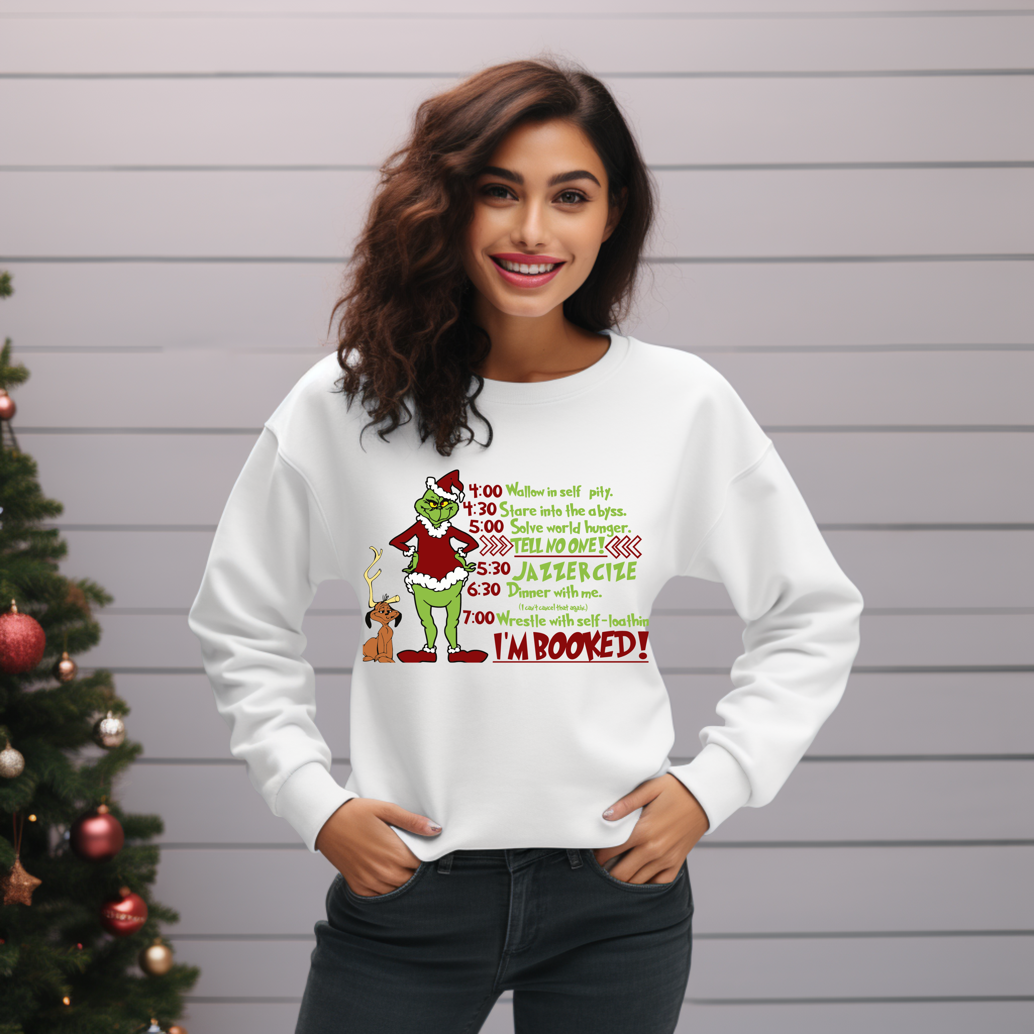 GR My Day Im Booked Christmas Sweatshirt, The Grinch Christmas Sweatshirt, Womens Christmas Sweatshirt, Grinchmas Shirts, Christmas Graphic Tee Free Shipping, Cotton Shirt Gift For Her