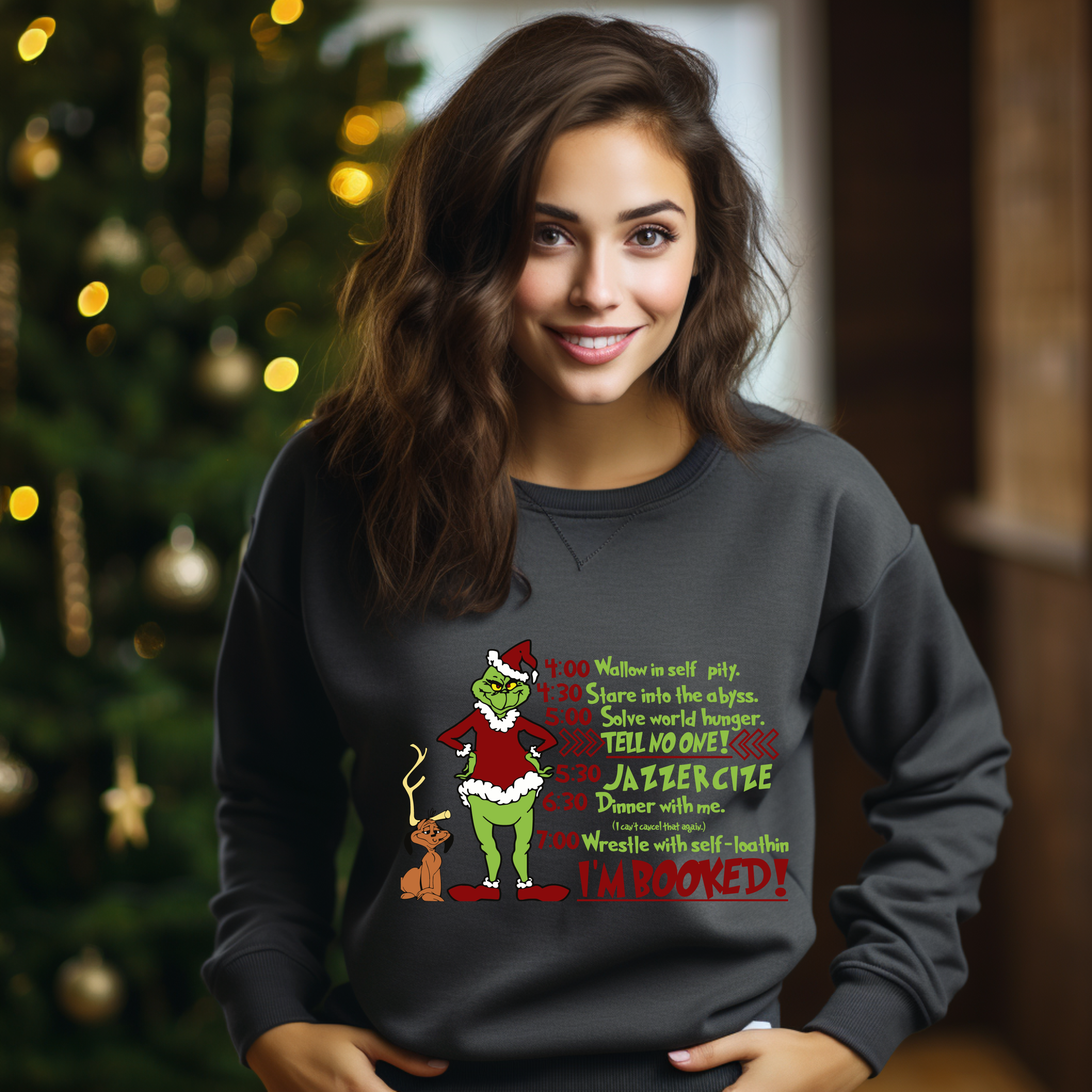 GR My Day Im Booked Christmas Sweatshirt, The Grinch Christmas Sweatshirt, Womens Christmas Sweatshirt, Grinchmas Shirts, Christmas Graphic Tee Free Shipping, Cotton Shirt Gift For Her