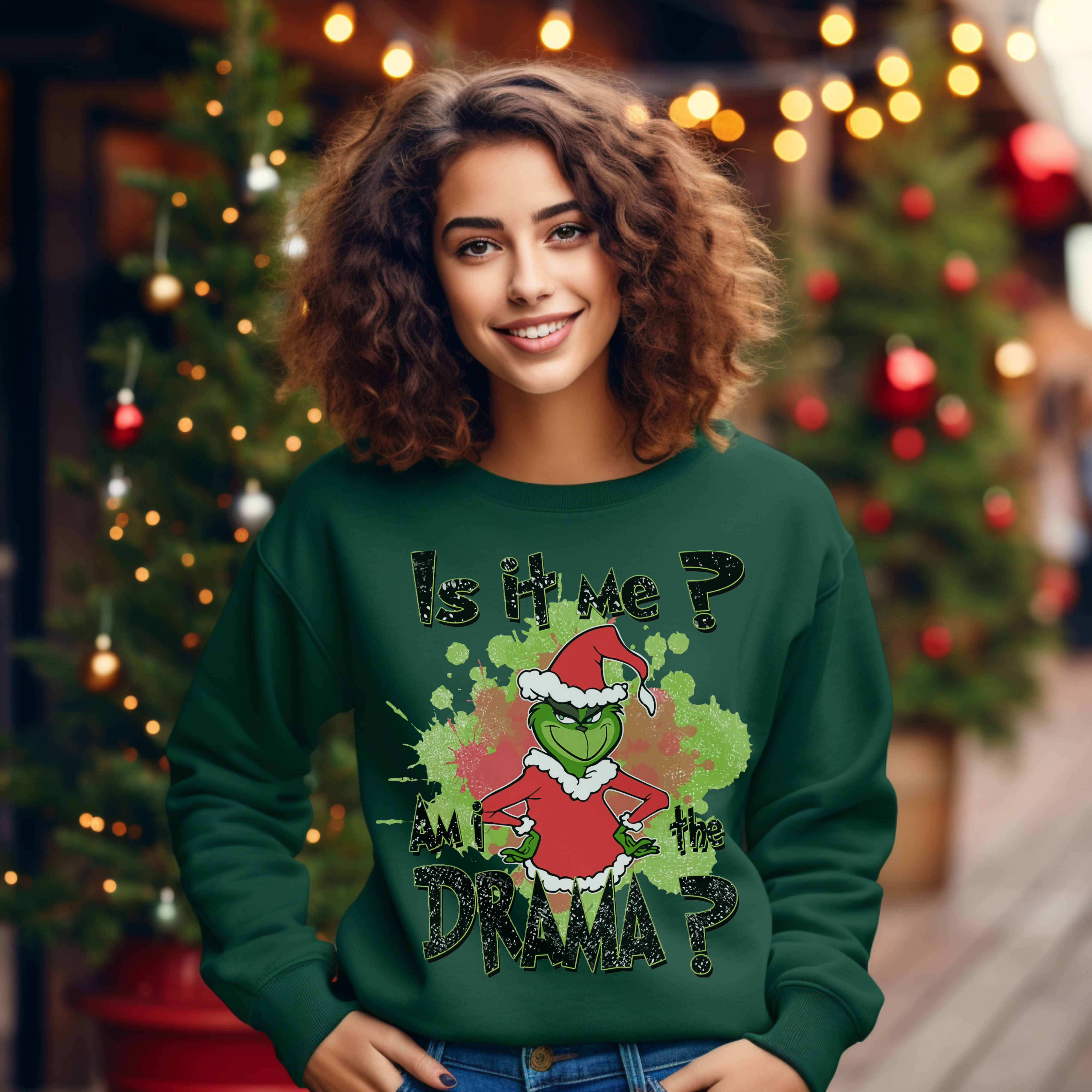 Is It Me Am I The Drama Christmas Sweatshirt, The Grinch Christmas Sweatshirt, Womens Christmas Sweatshirt, Grinchmas Shirts, Christmas Graphic Tee Free Shipping, Cotton Shirt Gift For Her