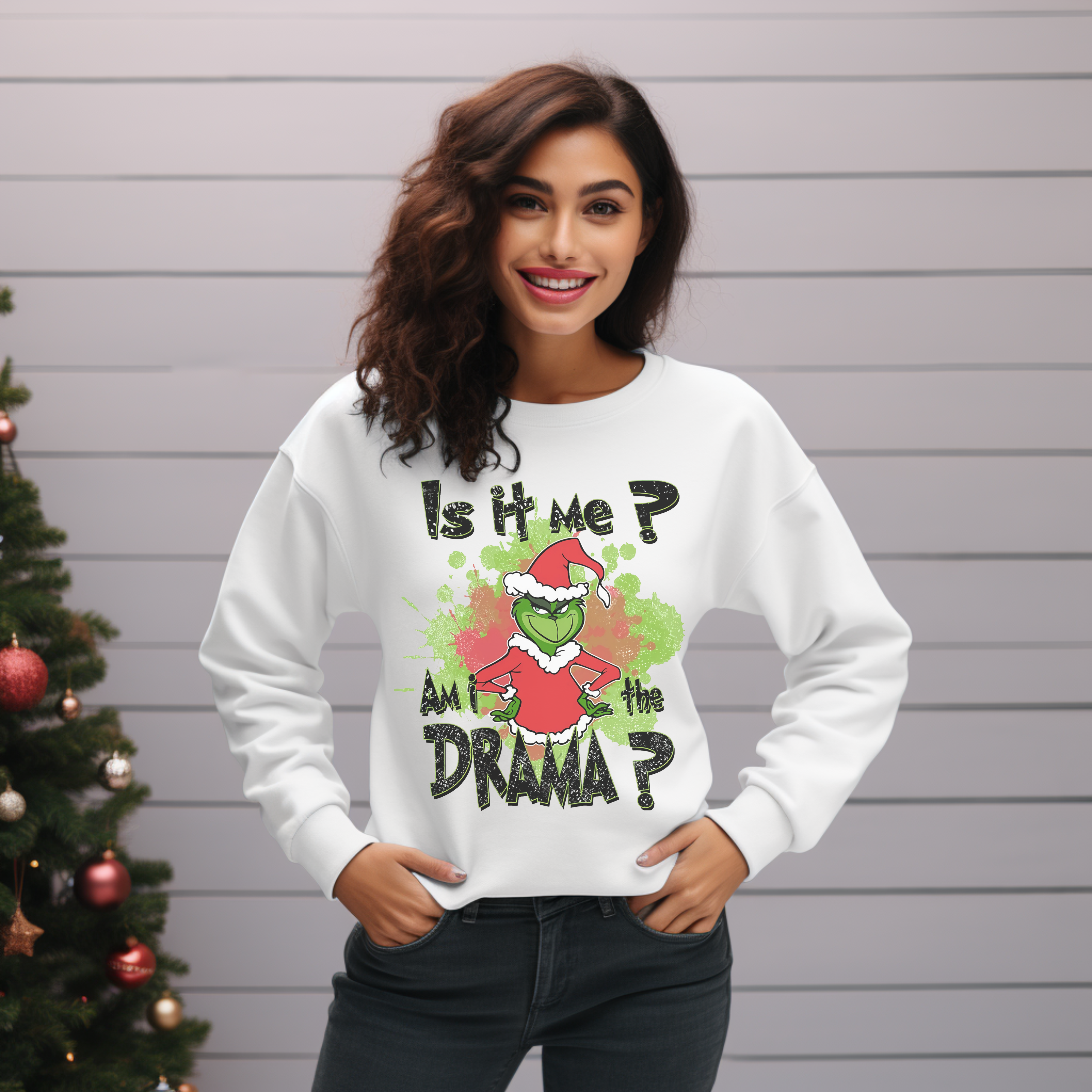 Is It Me Am I The Drama Christmas Sweatshirt, The Grinch Christmas Sweatshirt, Womens Christmas Sweatshirt, Grinchmas Shirts, Christmas Graphic Tee Free Shipping, Cotton Shirt Gift For Her