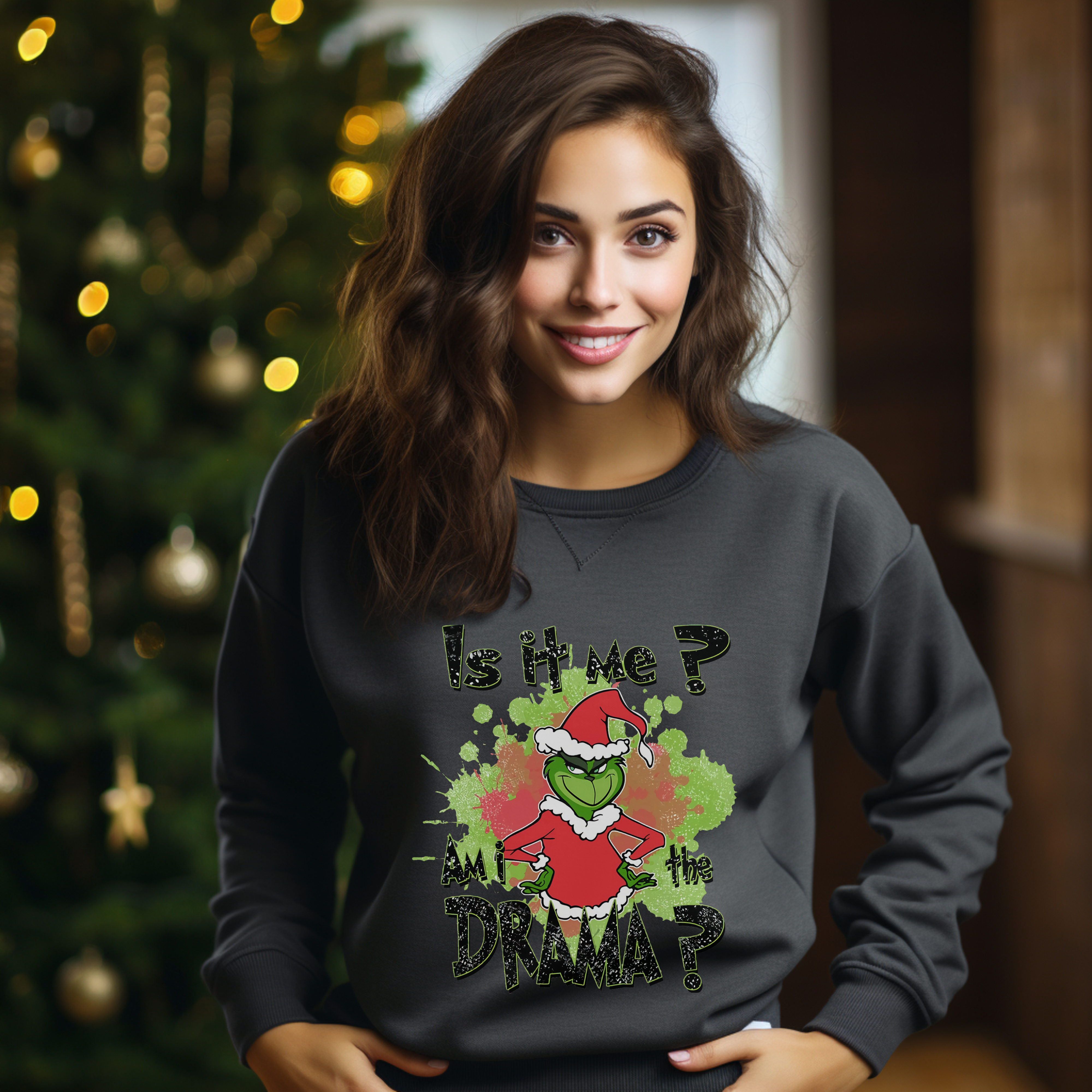 Is It Me Am I The Drama Christmas Sweatshirt, The Grinch Christmas Sweatshirt, Womens Christmas Sweatshirt, Grinchmas Shirts, Christmas Graphic Tee Free Shipping, Cotton Shirt Gift For Her