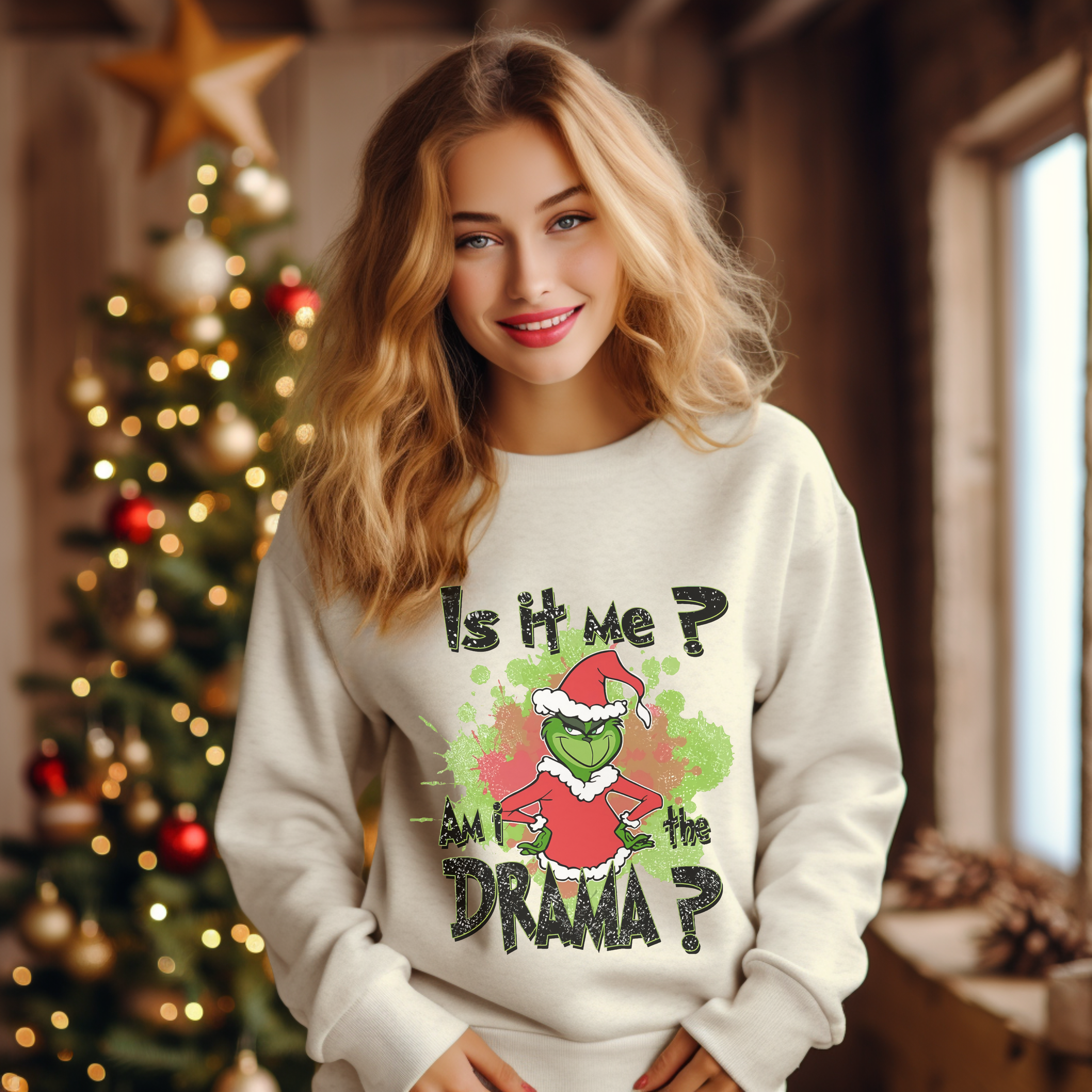 Is It Me Am I The Drama Christmas Sweatshirt, The Grinch Christmas Sweatshirt, Womens Christmas Sweatshirt, Grinchmas Shirts, Christmas Graphic Tee Free Shipping, Cotton Shirt Gift For Her