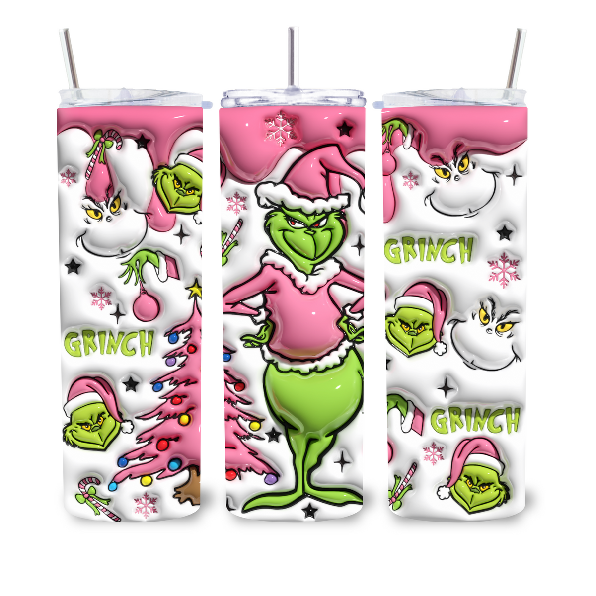 Grinch 3D Puff  20oz Skinny tumbler