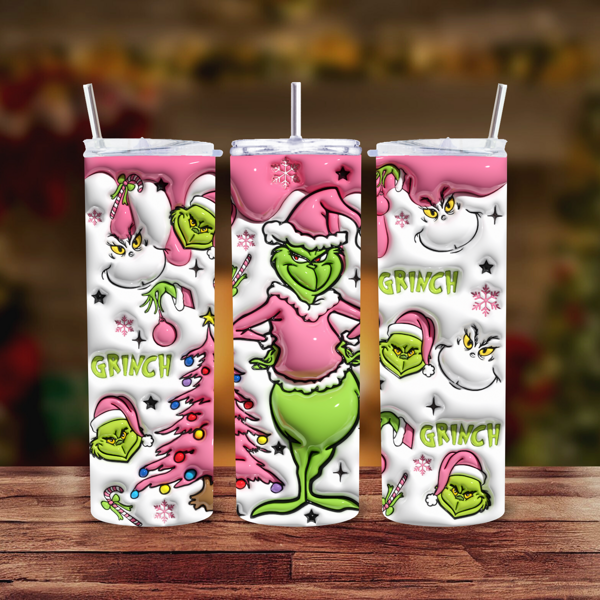 Grinch 3D Puff  20oz Skinny tumbler