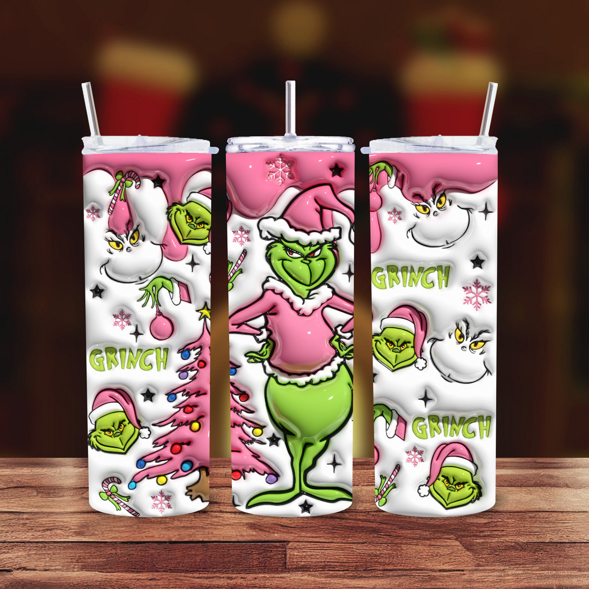 Grinch 3D Puff  20oz Skinny tumbler