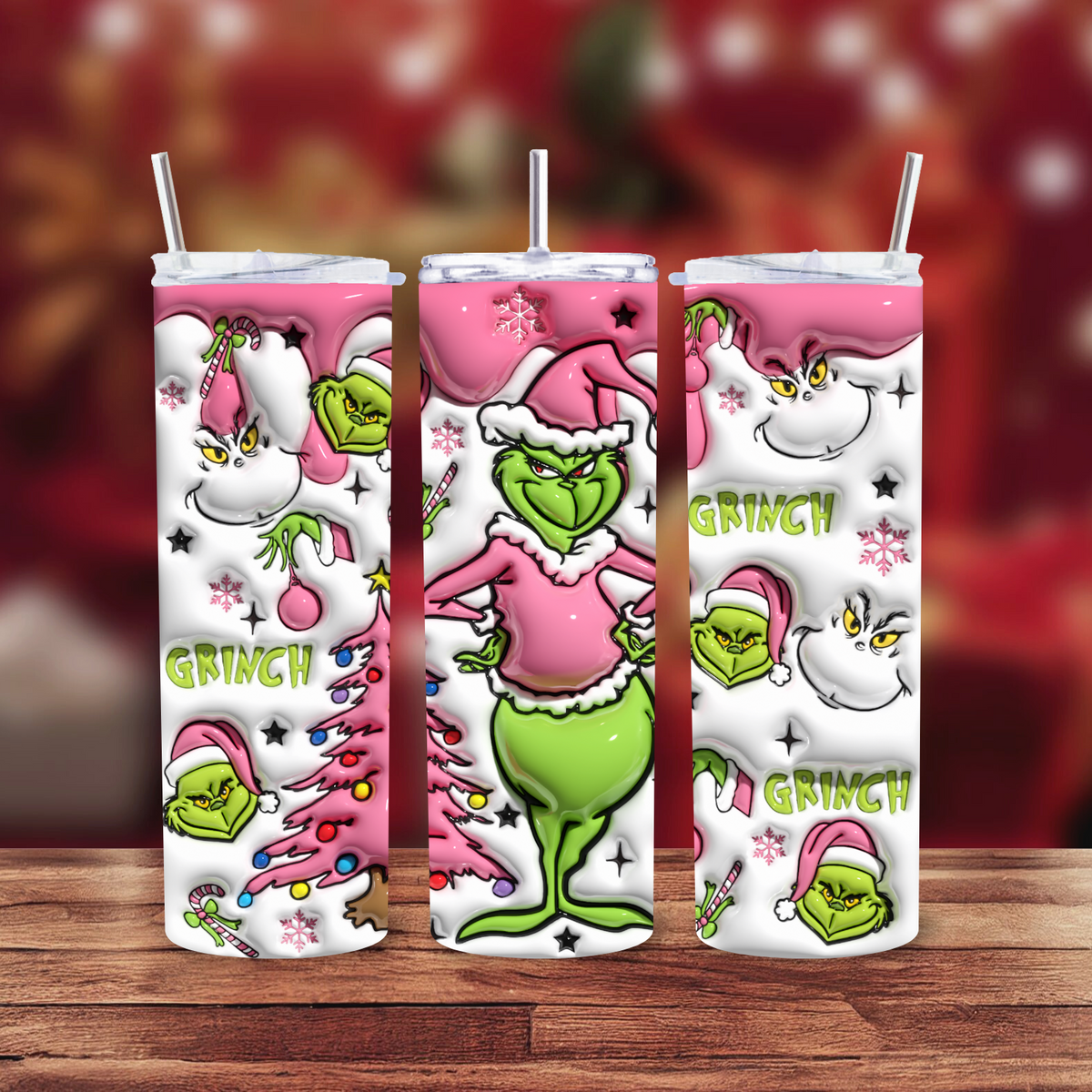 Grinch 3D Puff  20oz Skinny tumbler