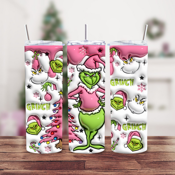 Grinch 3D Puff  20oz Skinny tumbler