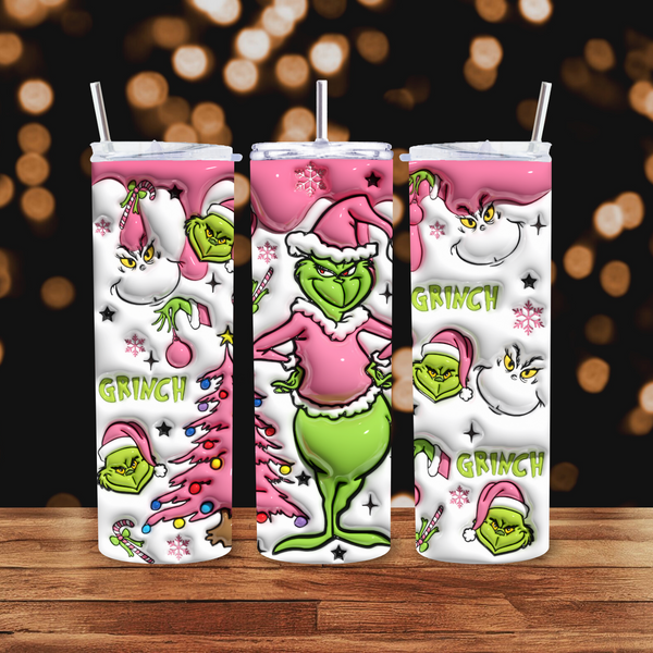 Grinch 3D Puff  20oz Skinny tumbler