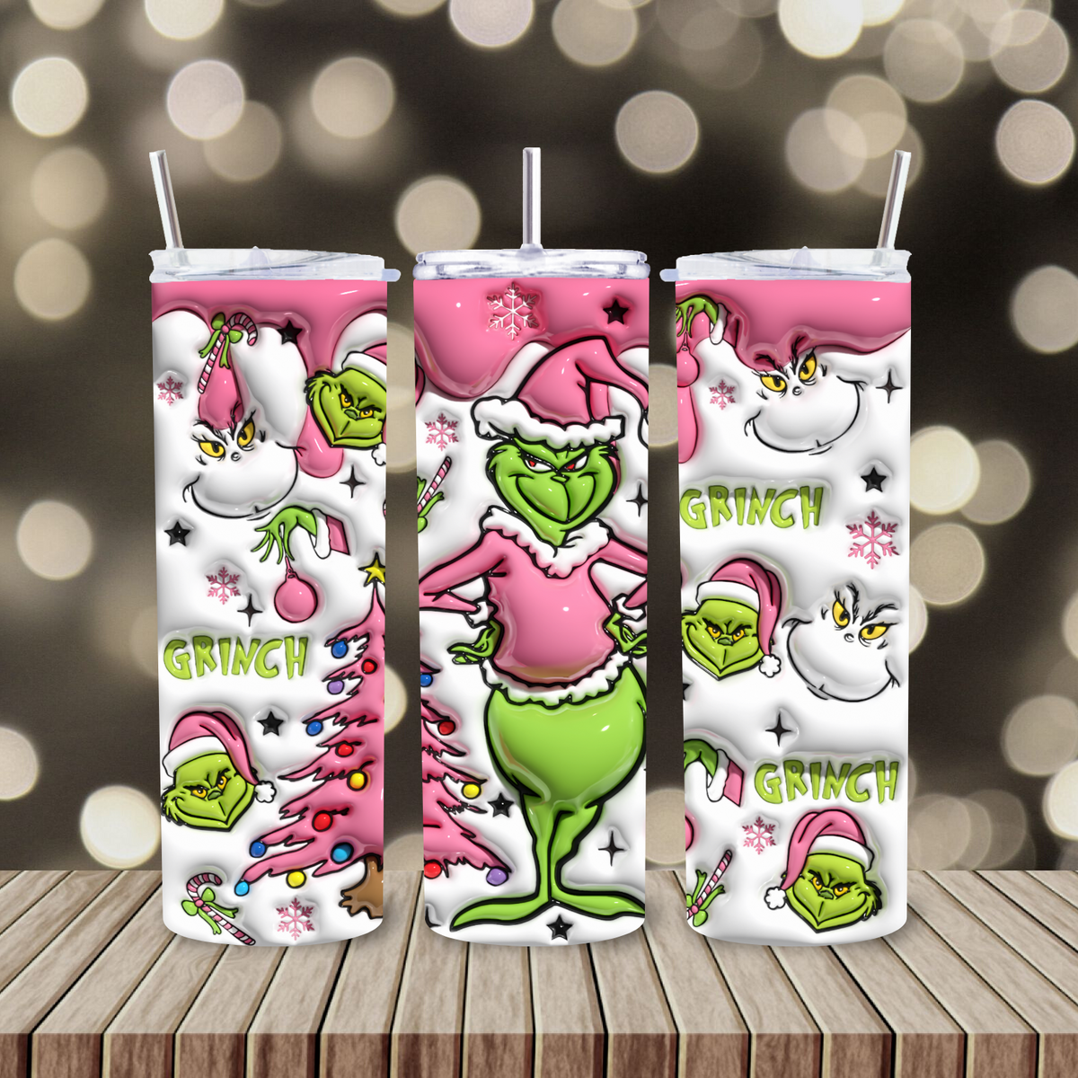 Grinch 3D Puff  20oz Skinny tumbler