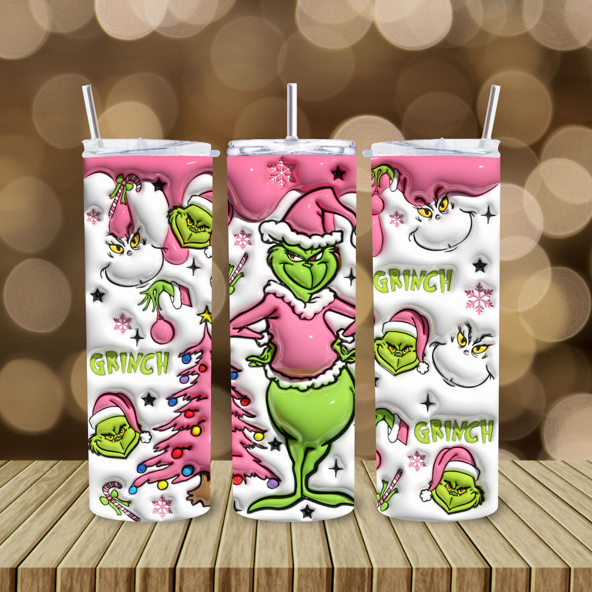 Grinch 3D Puff  20oz Skinny tumbler