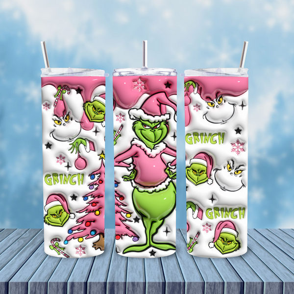 Grinch 3D Puff  20oz Skinny tumbler