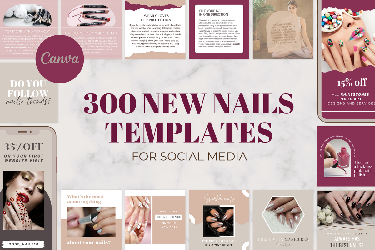 300 Nail Templates for Social Media